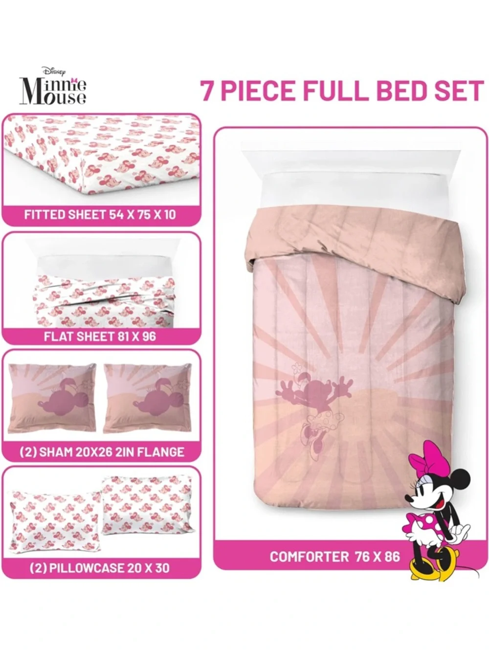 Disney Minnie Mouse Full Size Comforter Set - 7 Piece